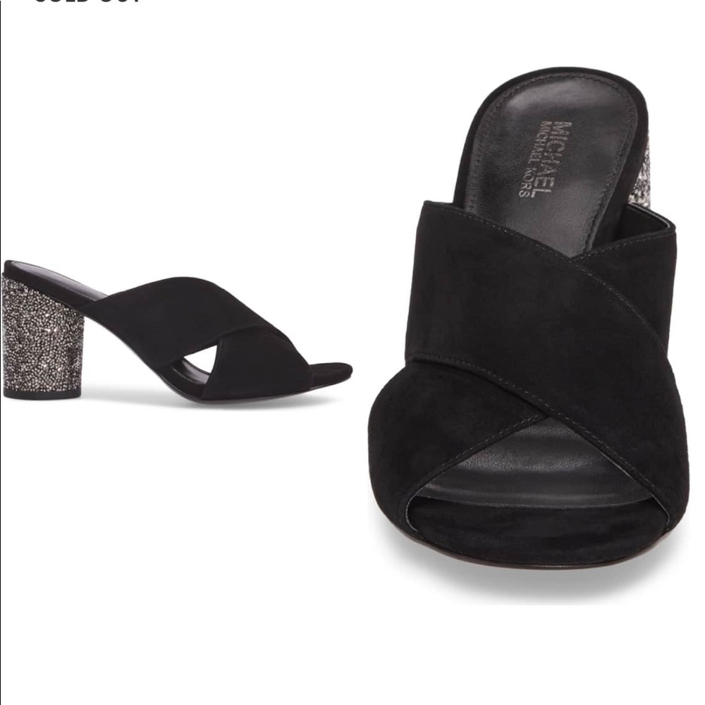 New! Michael Kors Cher Cross Strap Mule 9.5 black